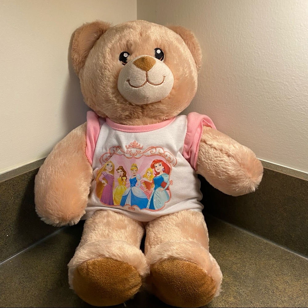 Build A Bear Happy Birthday Beige Teddy Bear Plush BAB Disney Princess Shirt.